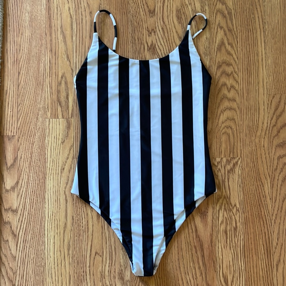 Mikoh Portugal One Piece Black White Stripe Small S NWOT